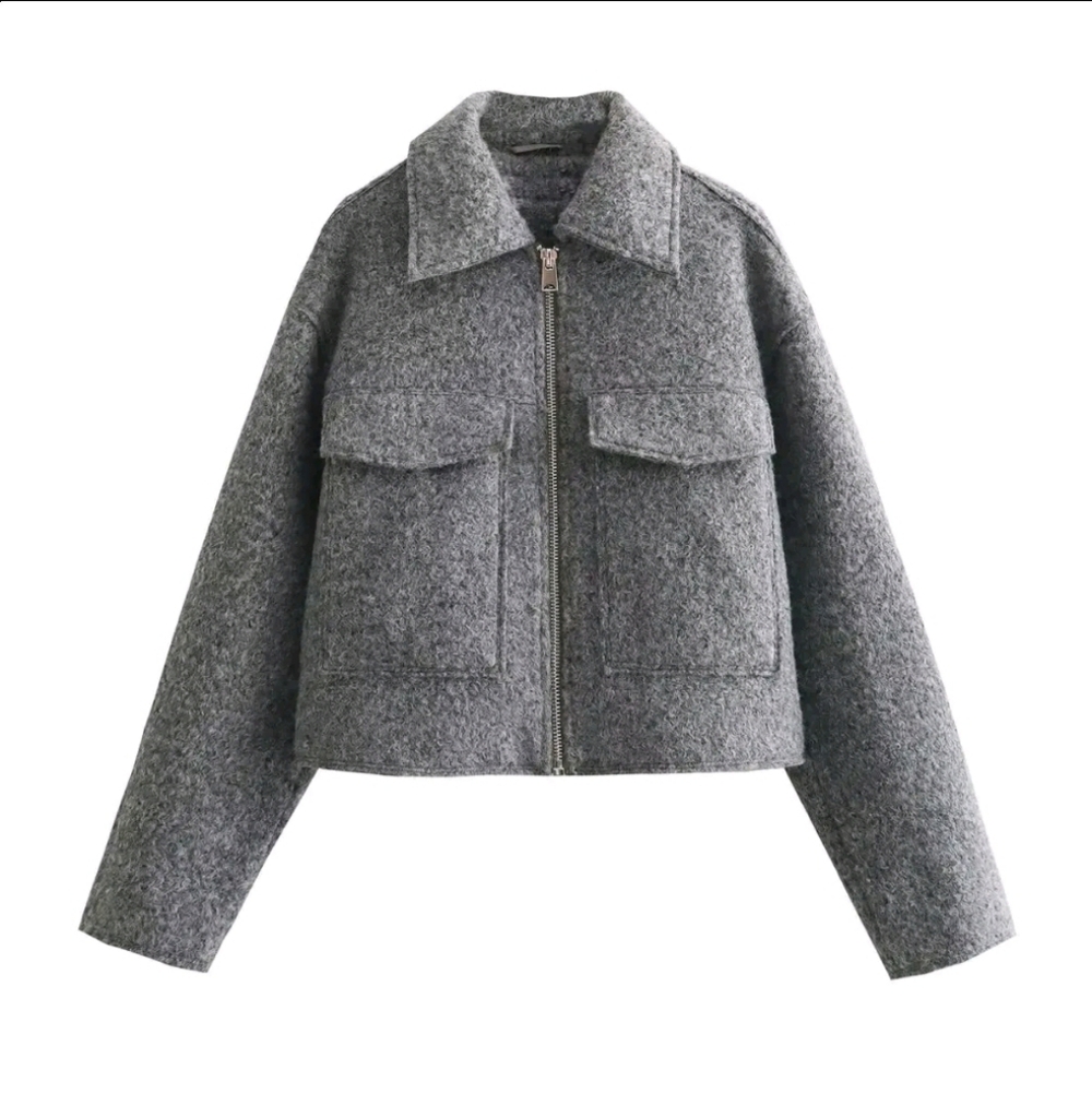 Ci Sono Gray Wool-like Cropped Jacket with Pockets